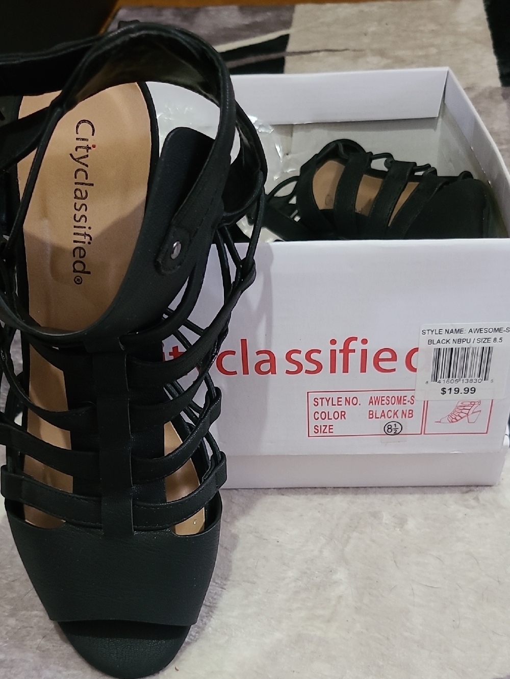 Cityclassified Black Strappy Lace-Up Heeled Sandals